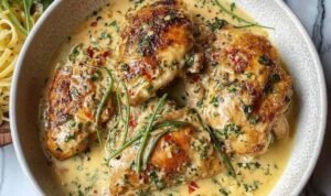 angel-chicken-creamy-ranch-sauce-skillet