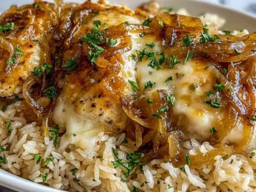 french-onion-chicken-rice-casserole-baked-golden-cheese