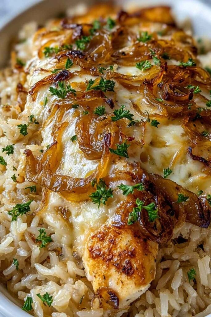 french-onion-chicken-rice-casserole-baked-golden-cheese